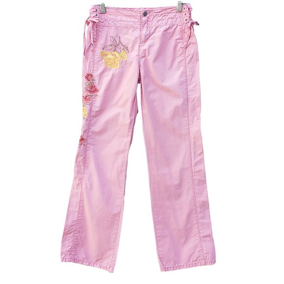 Da-Nang Pants - Da Nang Pants pink  Side Lace/Floral Embroidery Low Rise Small cargo vibe